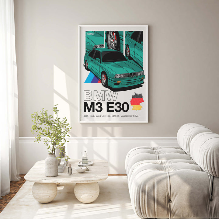 BMW E30 Framed Poster Painting Wall Art