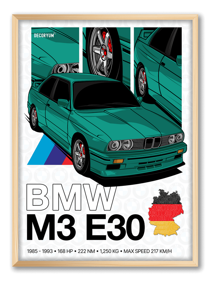 BMW E30 gerahmtes Poster, Gemälde, Wandkunst