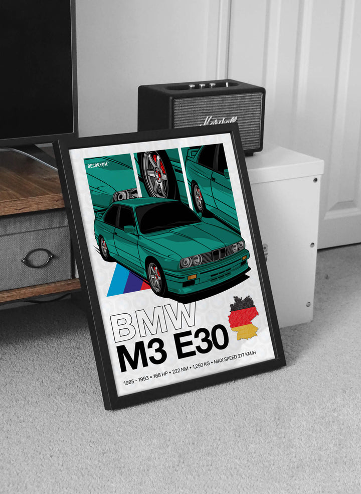 BMW E30 Çerçeveli Poster Tablo