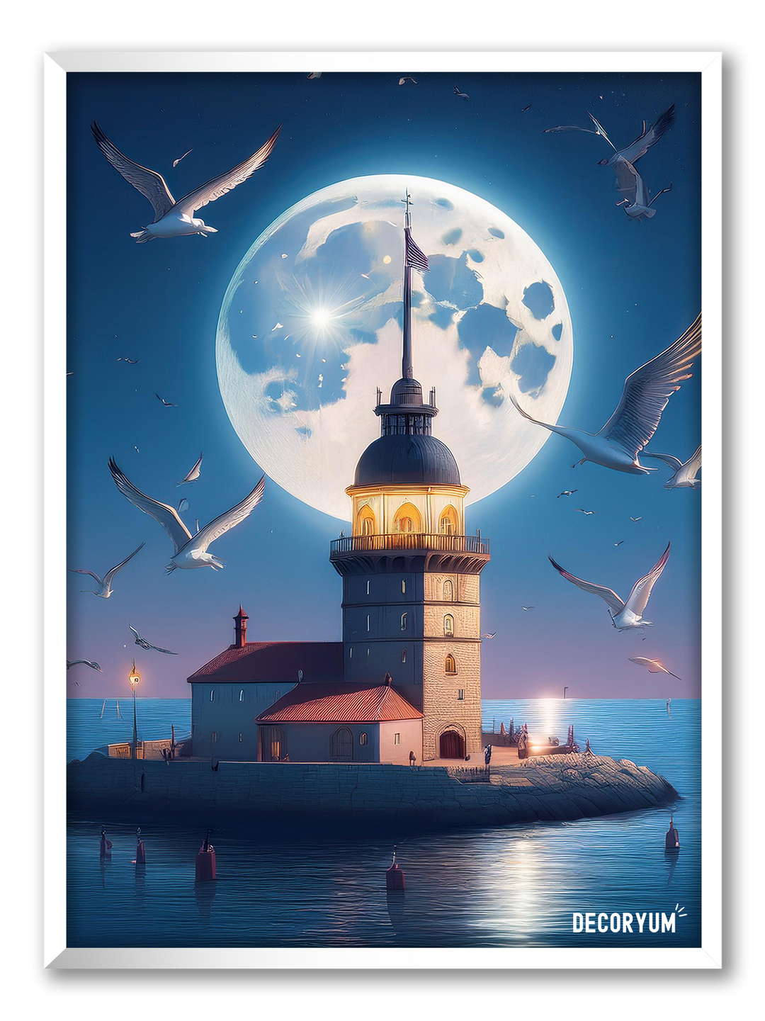 Maiden's Tower and Seagulls Framed Poster Painting