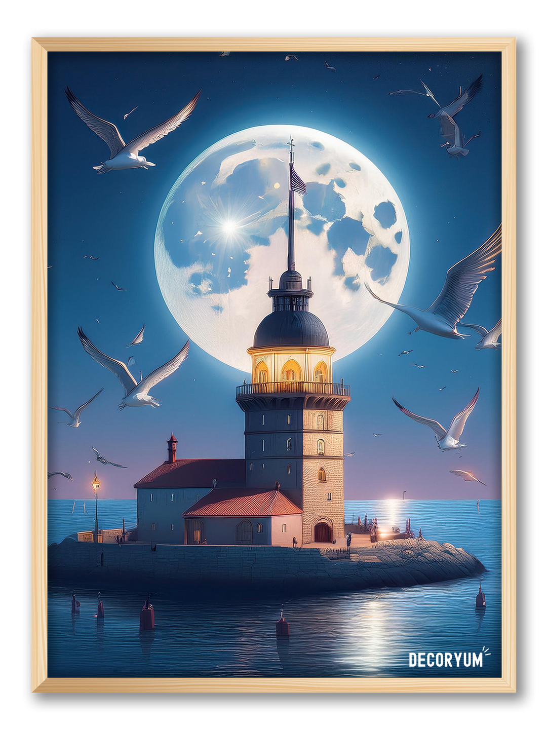 Maiden's Tower and Seagulls Framed Poster Painting