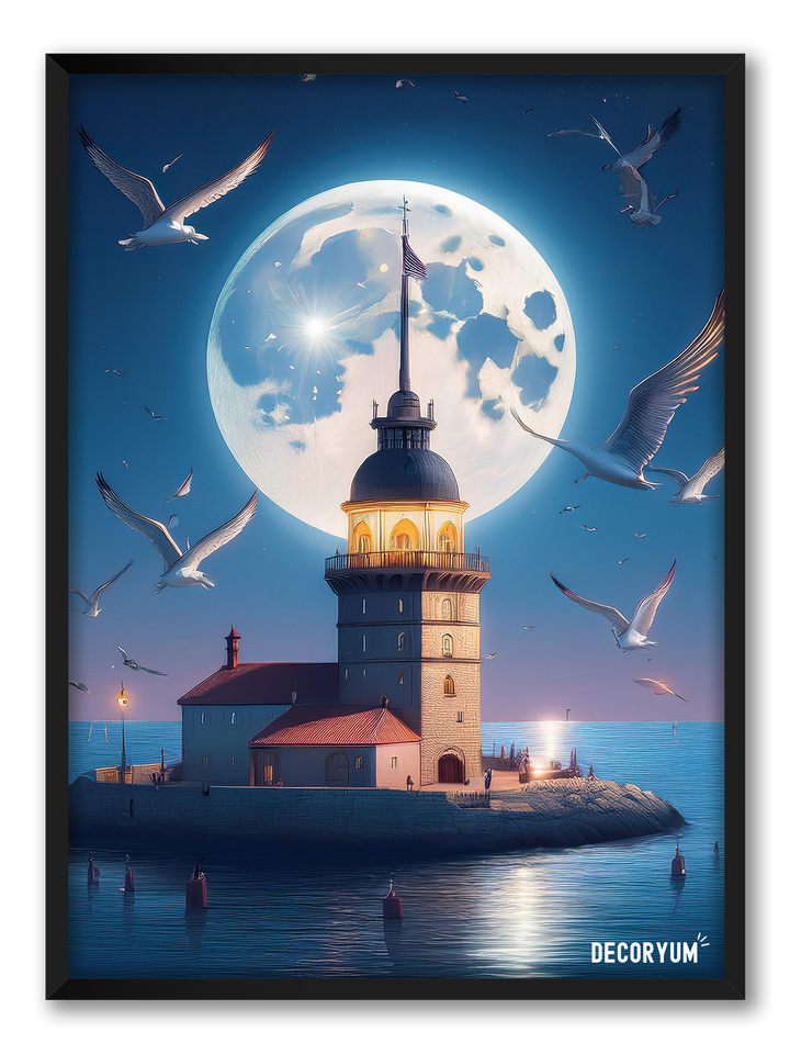 Maiden's Tower and Seagulls Framed Poster Painting