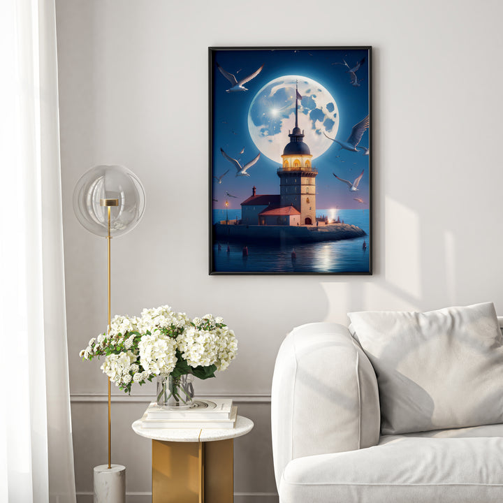 Maiden's Tower and Seagulls Framed Poster Painting