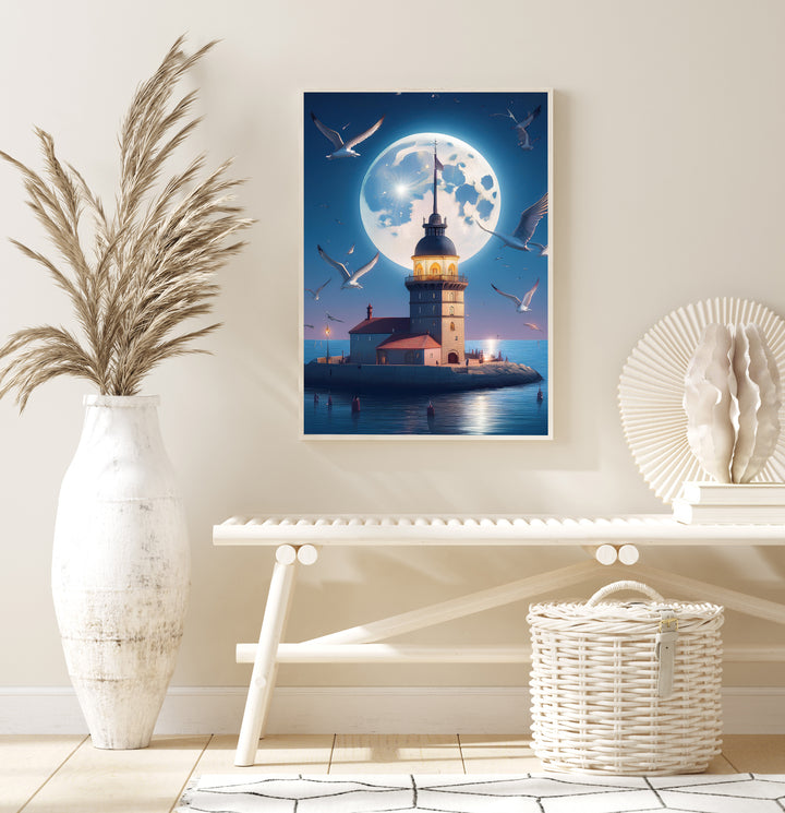 Maiden's Tower and Seagulls Framed Poster Painting