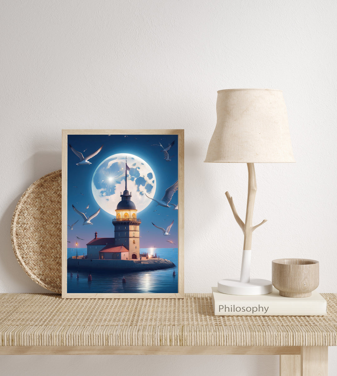 Maiden's Tower and Seagulls Framed Poster Painting